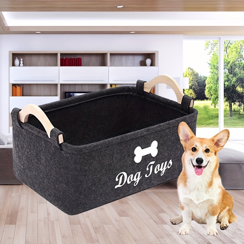 wpetle Dog Toy Bin Box Basket Storage,Pet Toy Basket Bin Box for Dog Toys,Dog Toy Baskets with Metal Handles - Collapsible Felt Pet Bin Basket for