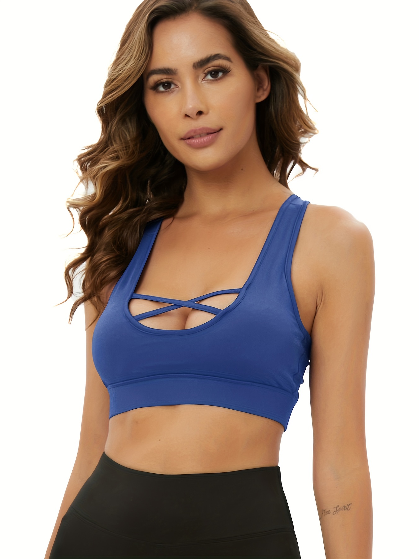 Black Criss Cross Front Sexy Sports Bra Sleeveless High - Temu