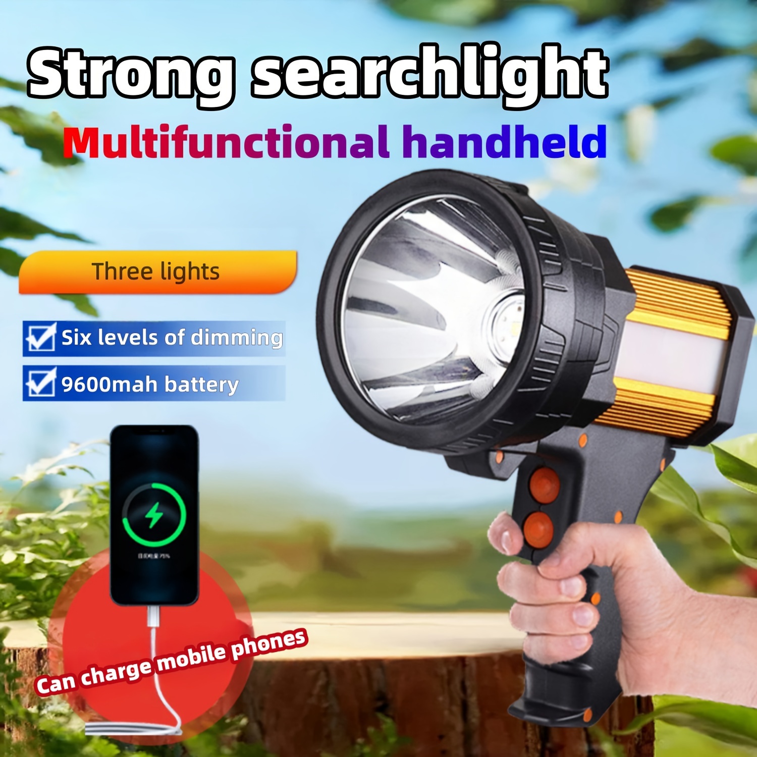 1pc portable search light usb rechargeable strong light super bright high power led strong light suitable for outdoor camping hiking and night riding details 4