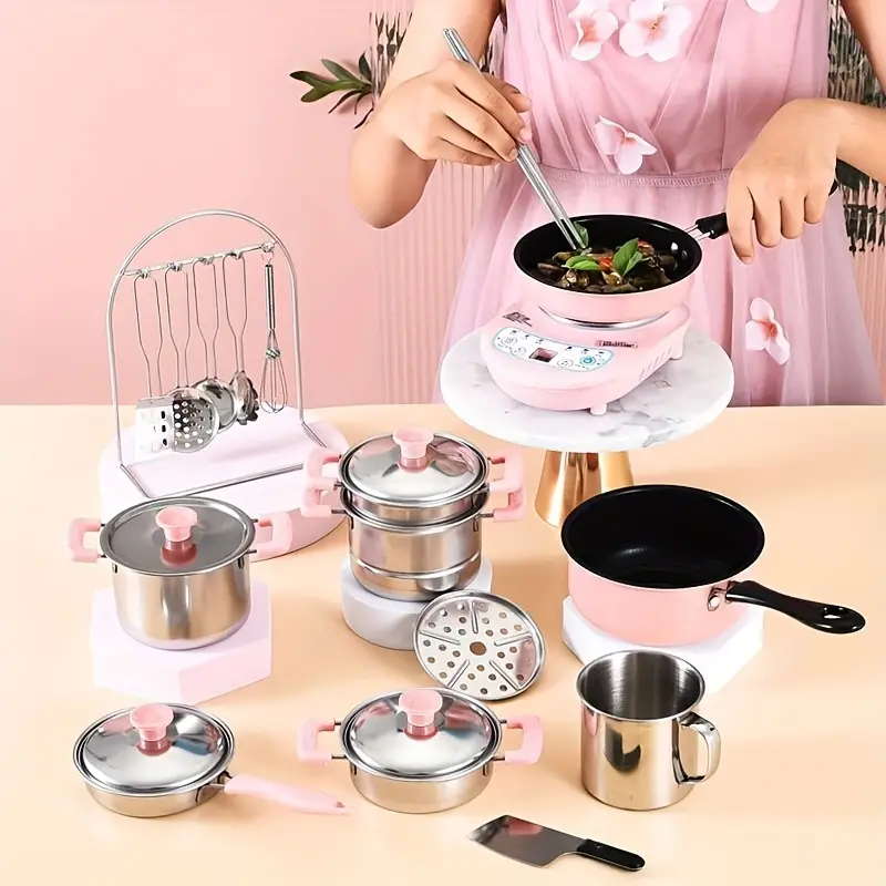Mini Kitchen Toys, Children's Stainless Steel Play House Puzzle Simulation Kitchen  Set, Children's Special Kitchen Knife, Cutting Board, Steamer, Frying Pan,  Soup Pot - Temu