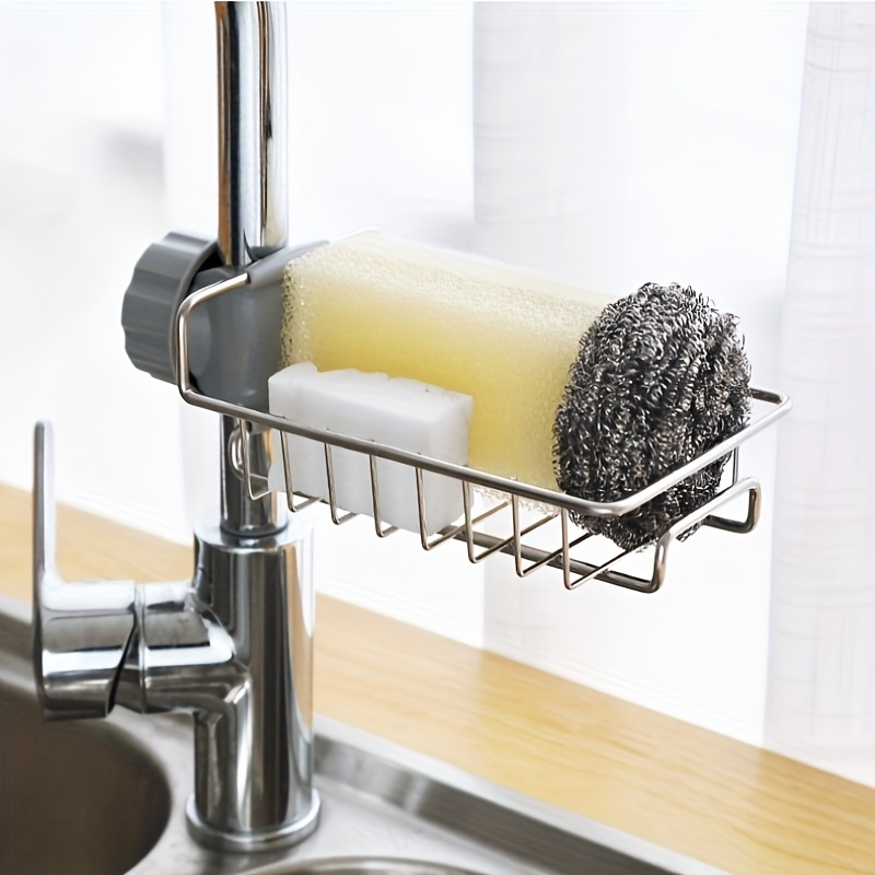 1pc, Sponge Holder Over Faucet Kitchen Sink Caddy Organizer, Detachable  Hanging Faucet Drain Rack For Bathroom, Scrubbers, Soap