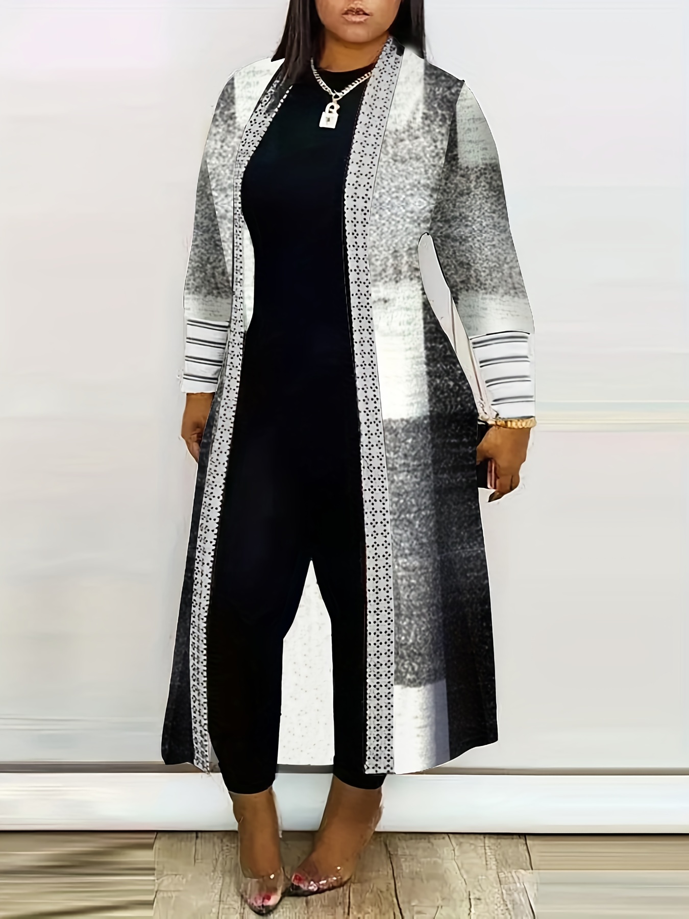 Plus Size Casual Coat Women's Plus Colorblock Geometric - Temu