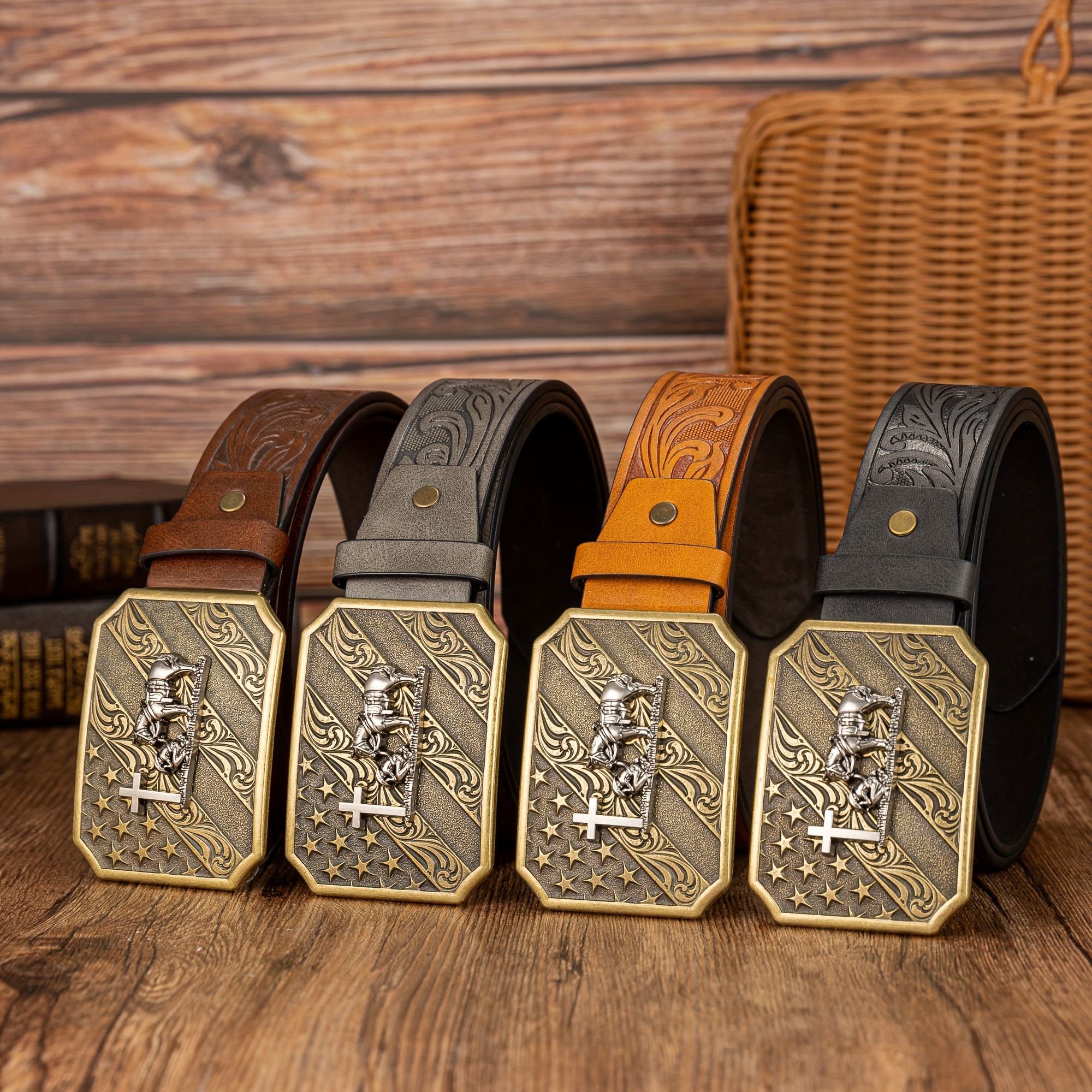 Big Round Buckle Western Cowboy Belt Pu Embossed Pu Leather Belt Mens Belt  Ideal Choice For Gifts - Jewelry & Accessories - Temu