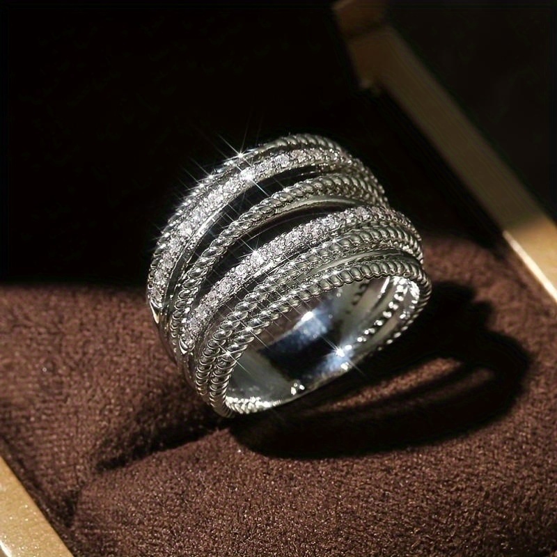 Silver Multilayer Cross Zircon Ring for Women