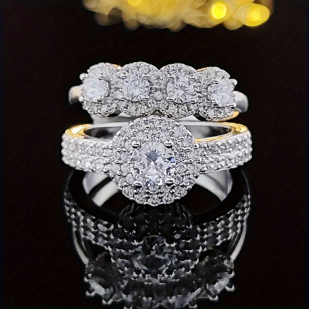 Elegant Stacking Rings Paved Shining Zirconia Engagement/ Temu New