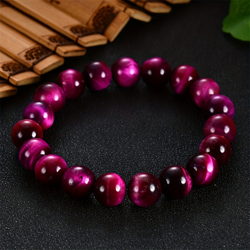 

1pc 8mm/0.31in Rose Red Tiger Eye Stone Couple Style Bracelet Hand String
