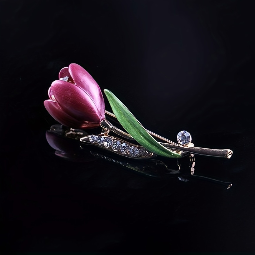 Elegant Rhinestone Decor Tulip Flower Brooch Pin For Girls - Temu