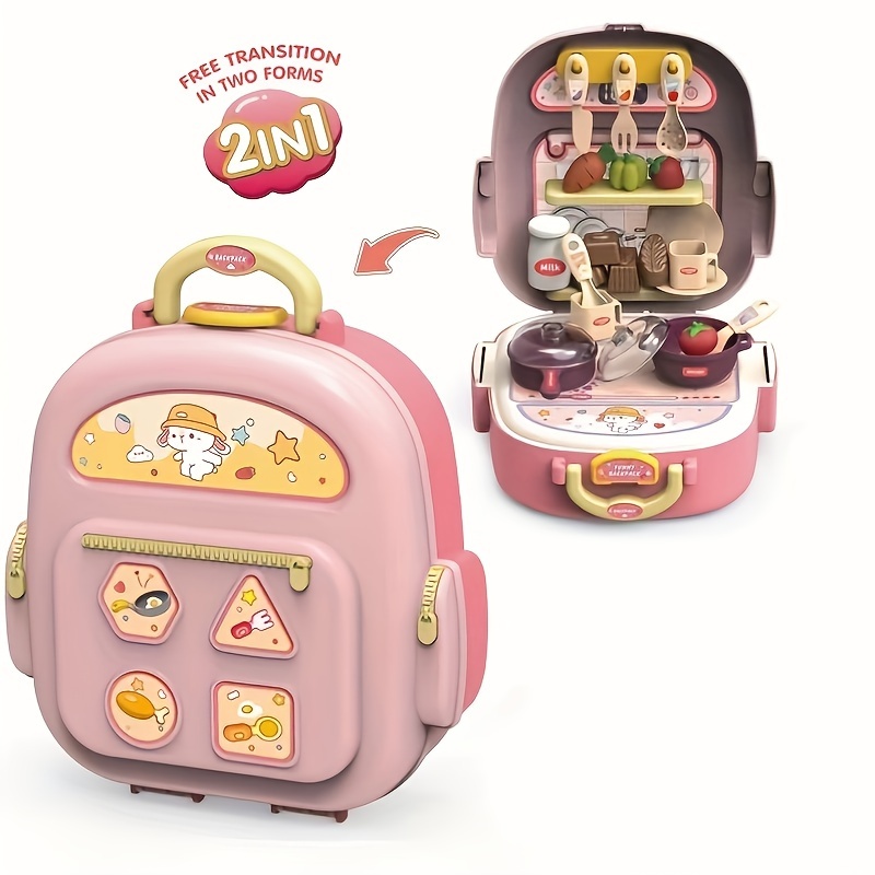 Jeux pour enfants Maison Jouet Sac à dos Docteur Ensemble de jouets  Ustensiles de cuisine Petite fille Accessoires de beauté Ensemble de bagages