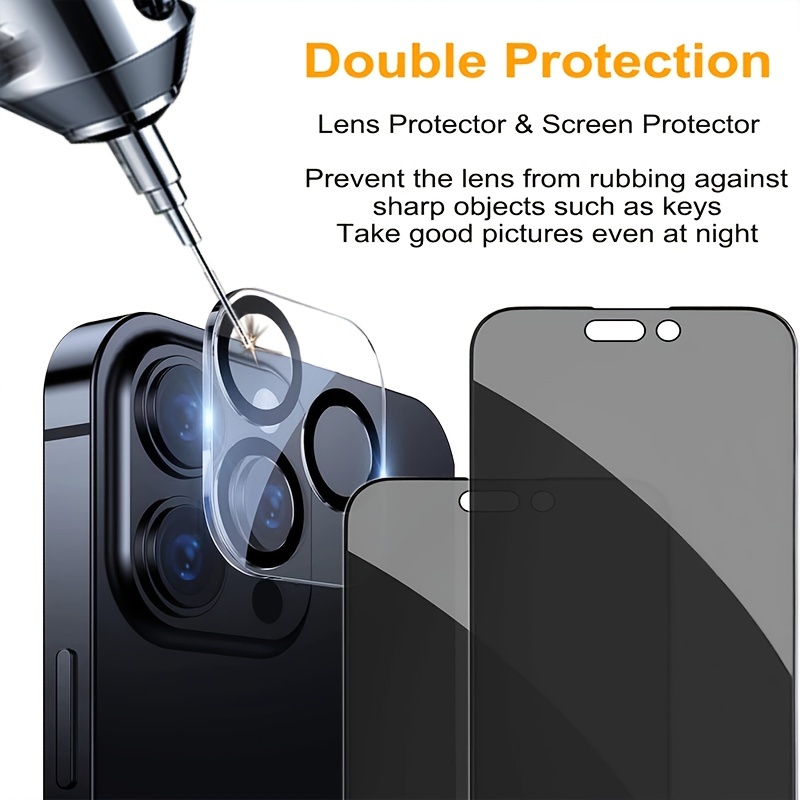 [Paquete de 3+3] Protector de pantalla para iPhone 15 Pro Max | Protector  de pantalla de vidrio templado + protector de lente de cámara | Película de