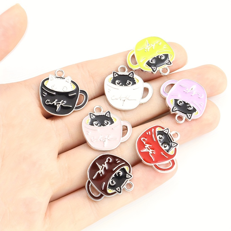 Cute Coffee Cup Cat Enamel Charms Kawaii Teacup Cat Drip Oil - Temu