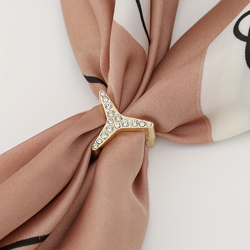 Women Elegant Crystal Rhinestone Scarf Ring Buckle Slide Clip