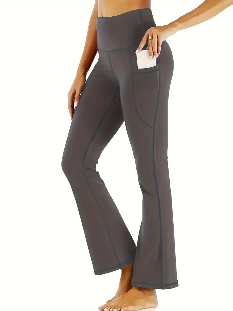 Solid Color Seamless Flared Yoga Pants, High Stretch Comfortable