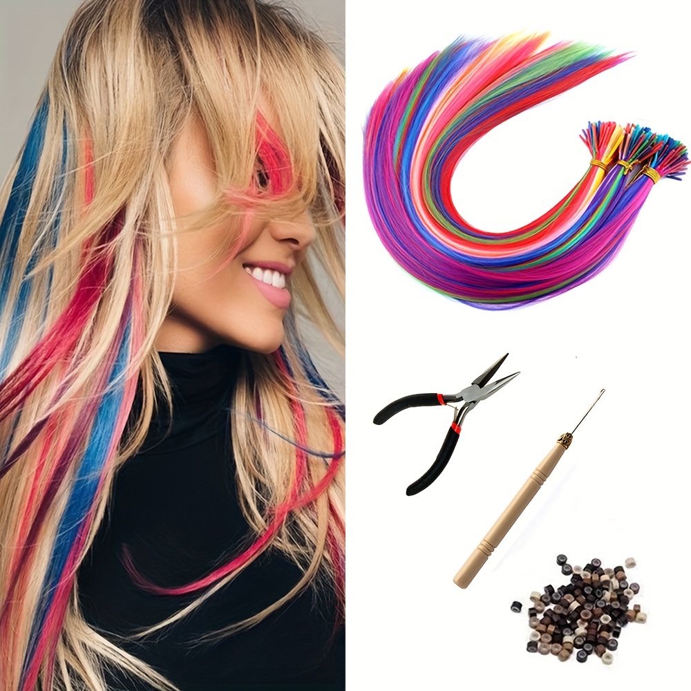 Colorful Strands Synthetic Hair Feathers Extensions Mixed - Temu