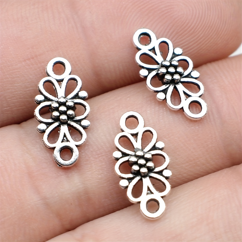 

30pcs 16x8mm Ancient Silvery Double Hole Connectors Elegant Hollow Flower Charms Fashion For Necklace Earrings Bracelet Anklet Diy Handmade Jewelry Accessories