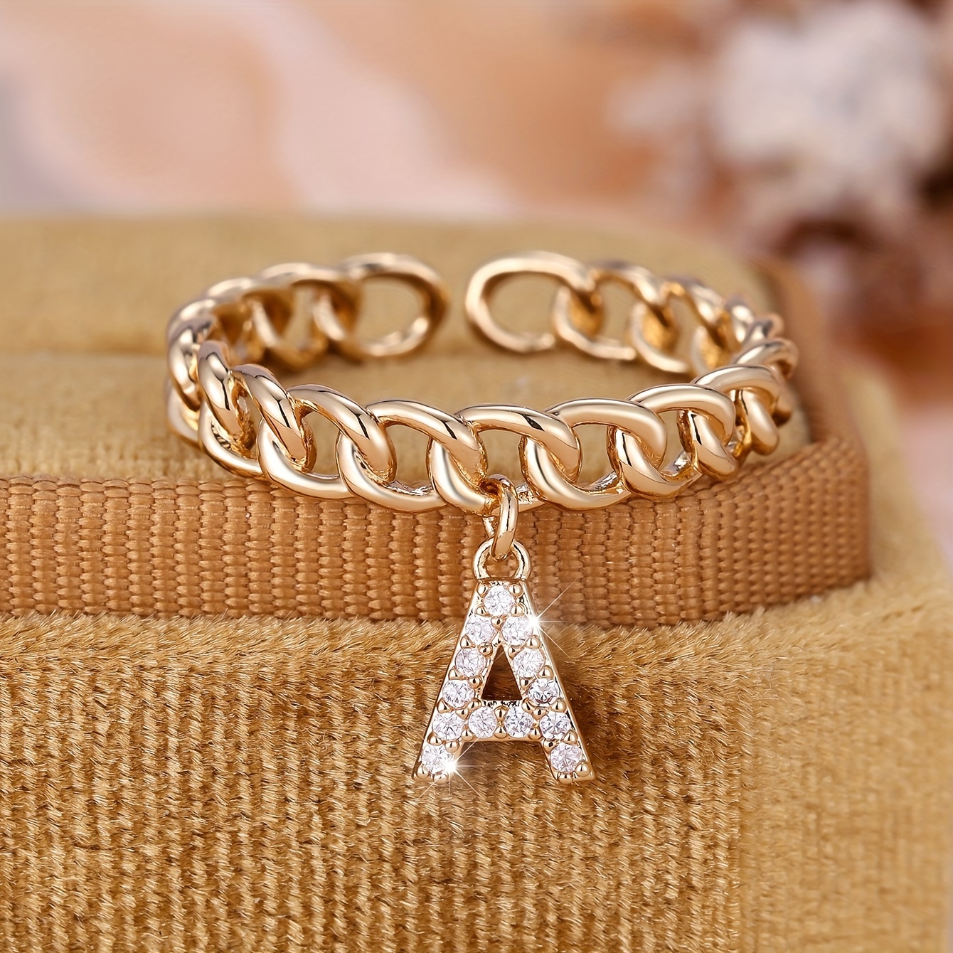 Stylish Cross Weave Letter Pendant Ring - A Name Ring
