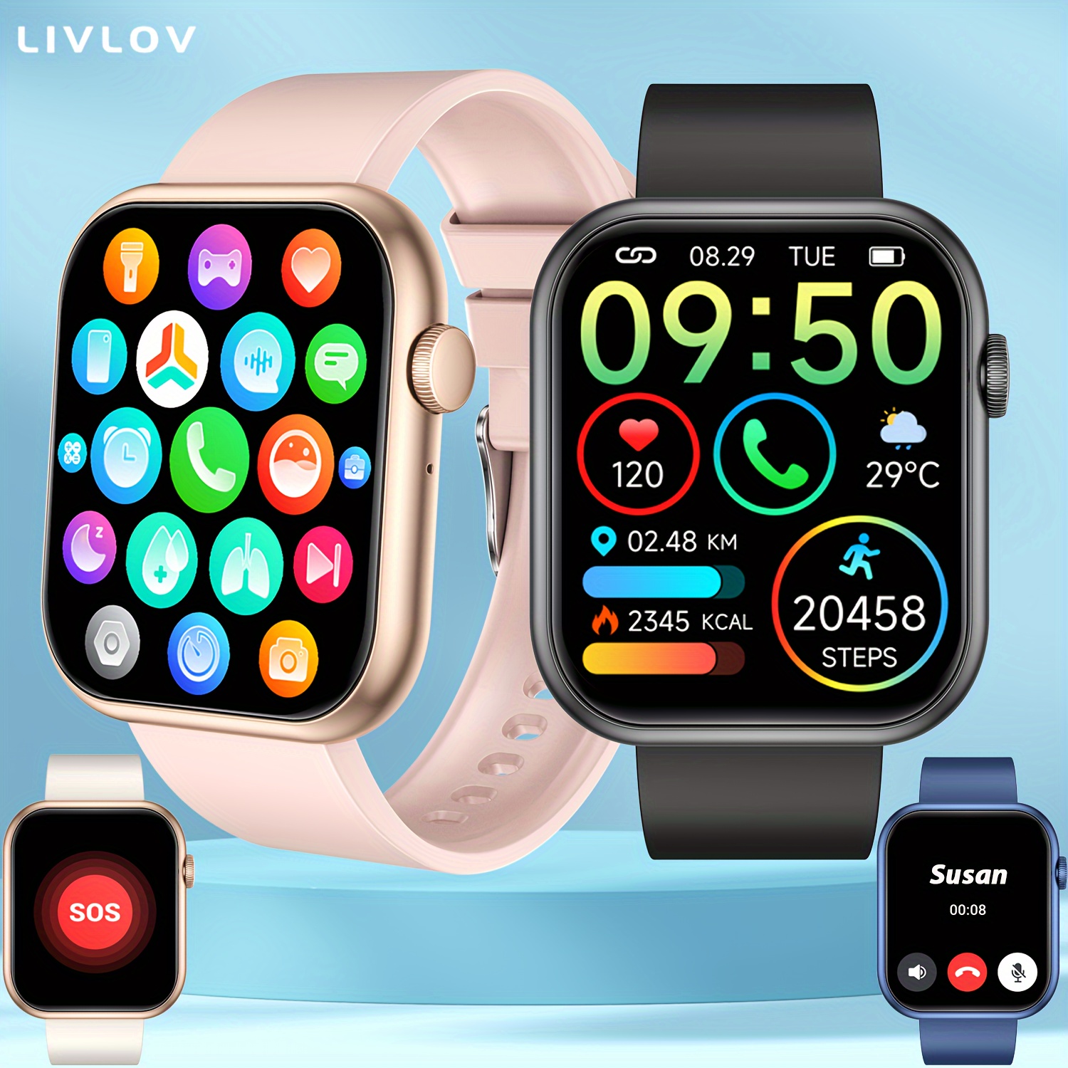 Reloj inteligente 2022 (recepción de llamada/dial) Reloj de fitness  compatible con iPhone y Android, pantalla táctil completa de 1.7 pulgadas,  monitor