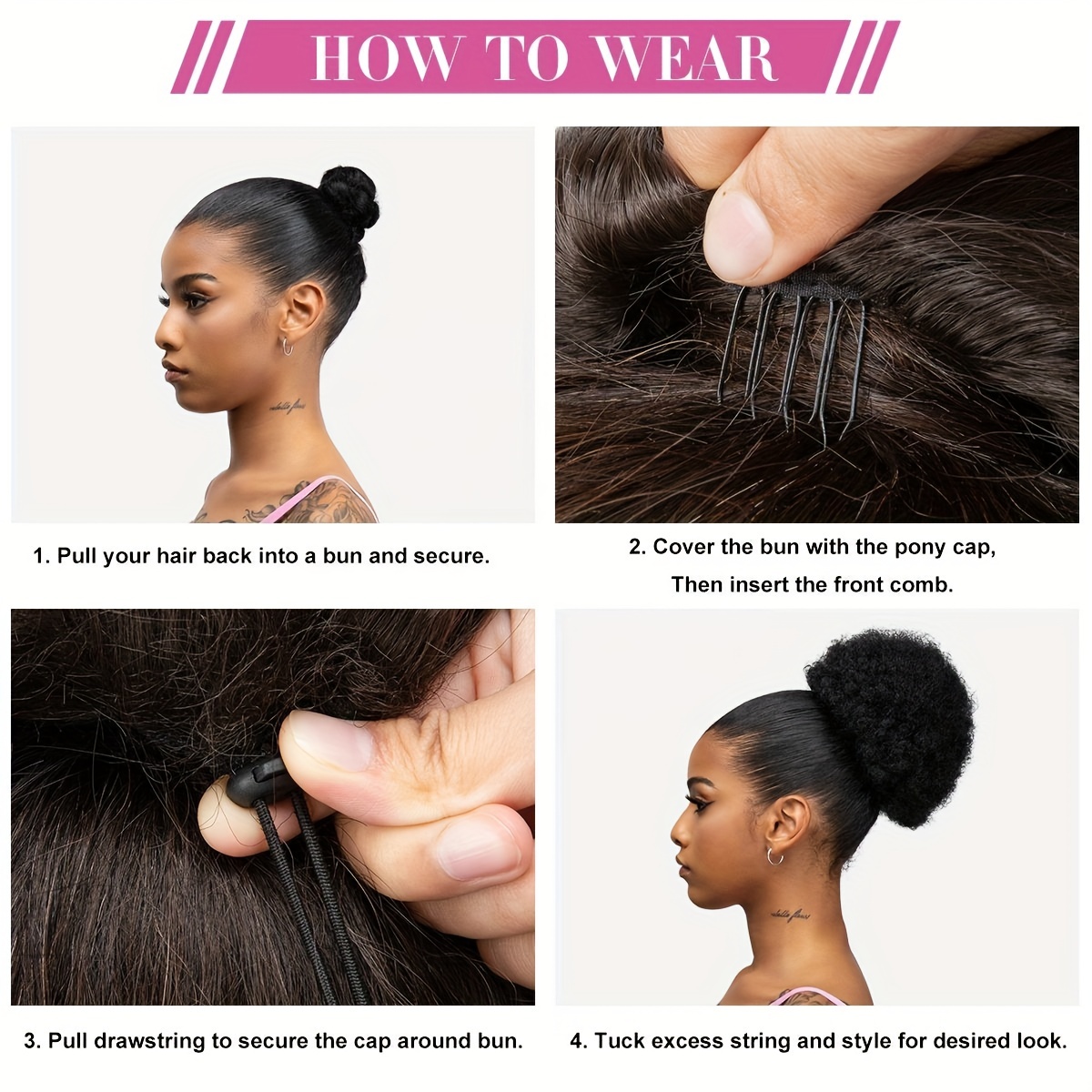 Afro Curly Bun Clip Drawstring Ponytail Wig