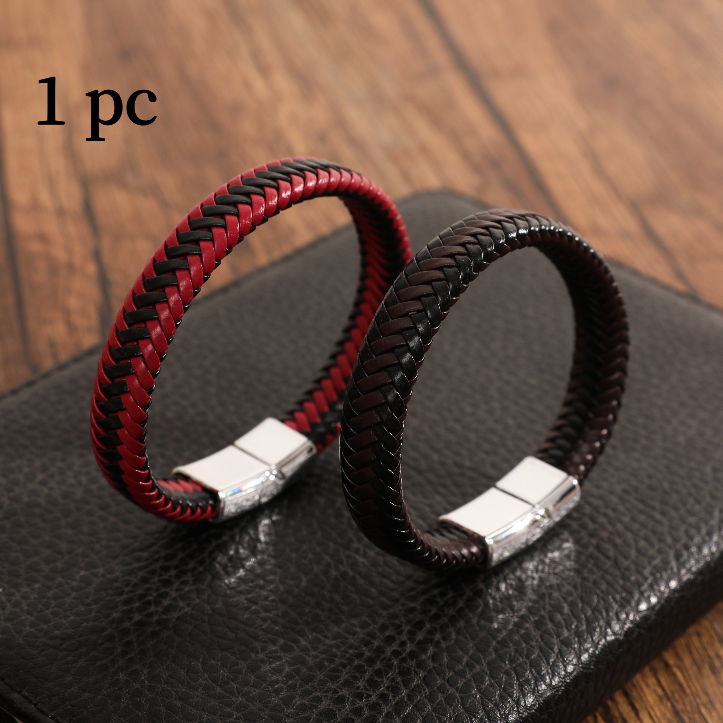 Leather Charm Wristband Bangle, Metal Charm Wristband Bangle