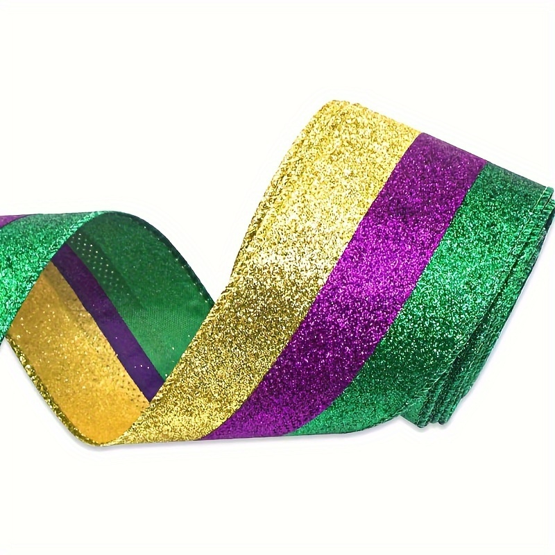 1pc Green Gift Wrapping Ribbon With Gold Edge