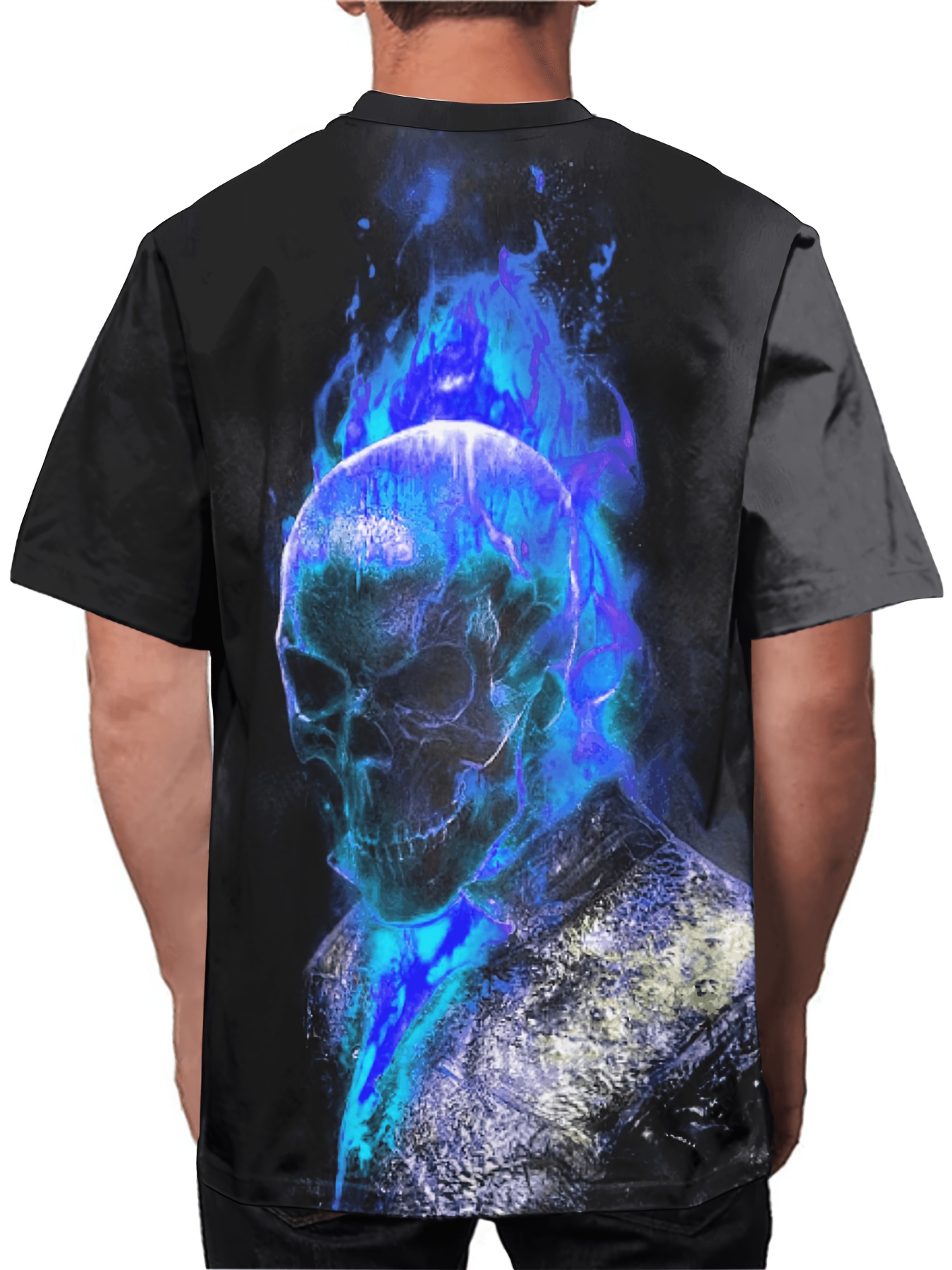 Blue Flame Skull Head 3d Graphic Print Men's Trendy Short