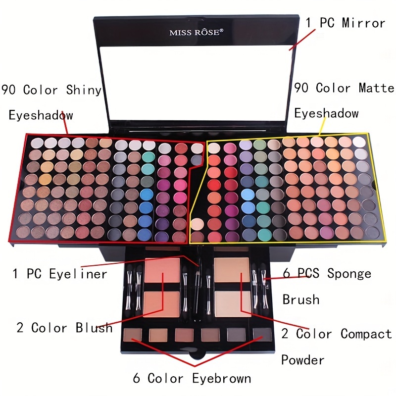 ultimate 180 color makeup kit includes eyeshadow blush contouring palettes with matte and shimmer finishes complete with black liquid eyeliner details 1