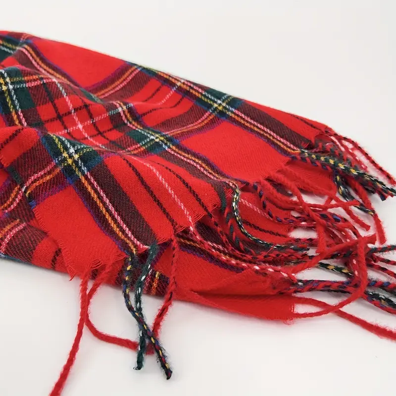 Mens Christmas Color Soft Winter Plaid Pattern Scarf - Jewelry