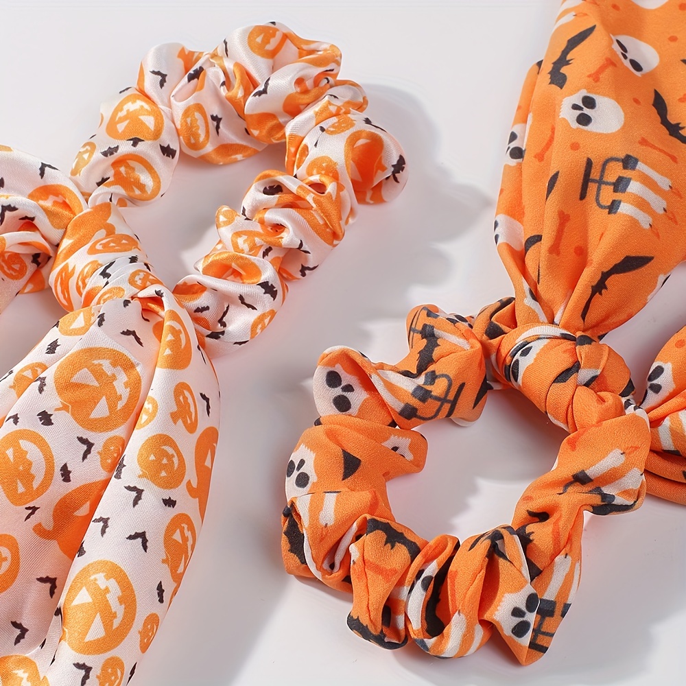 Halloween Hair Scarves Tie Pumpkin Skull Pattern Hair Ring Ponytail Holder  Hair Rope Women Girls Hair Accessories - Temu