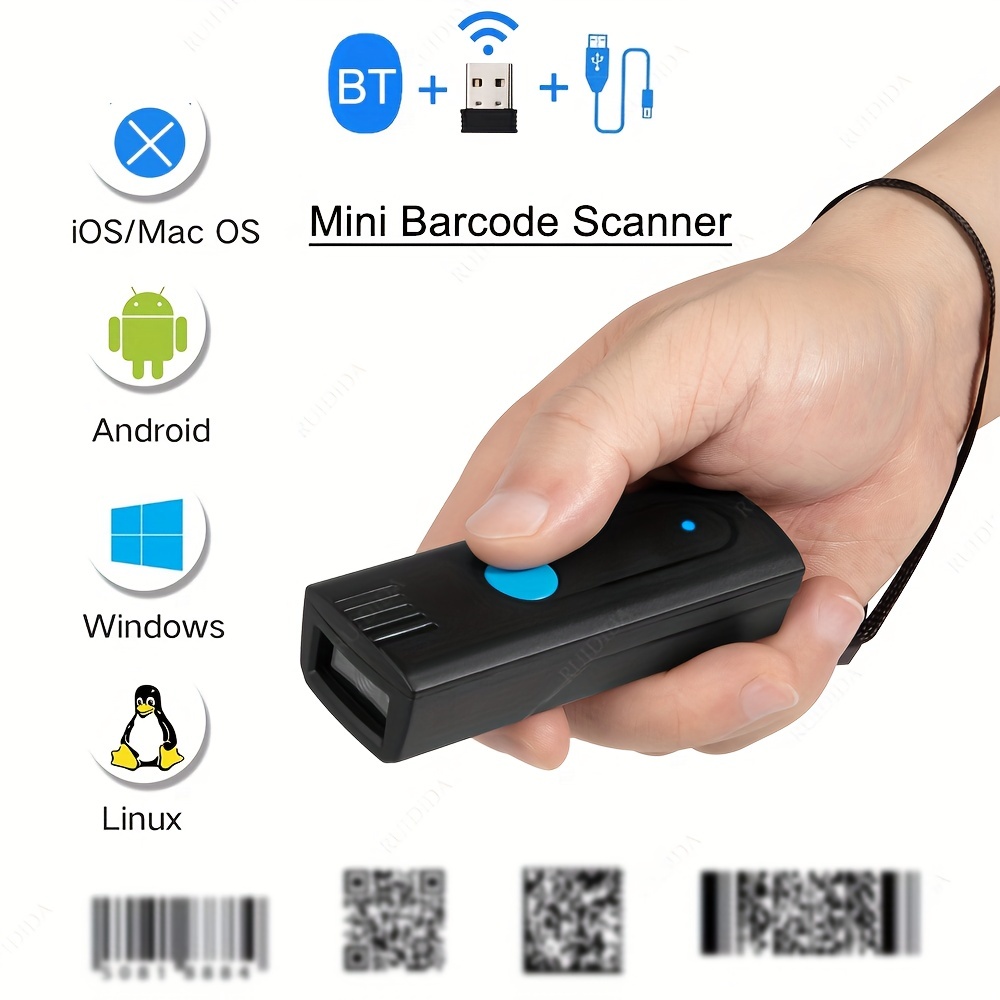 Mini 2D Portable Handheld Bluetooth Barcode Scanner Wireless 2.4G & USB  Wired 3-in-1 Bar Code Scanner Portable USB QR Code Scanner for