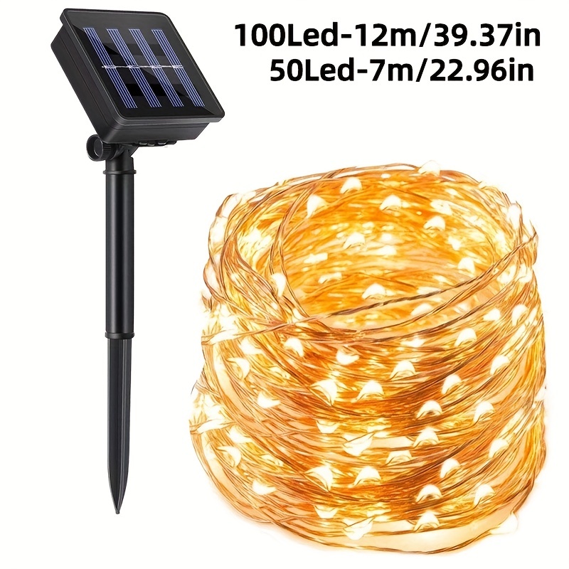 Guirlande solaire jardin micro LED fil cuivré - blanc chaud