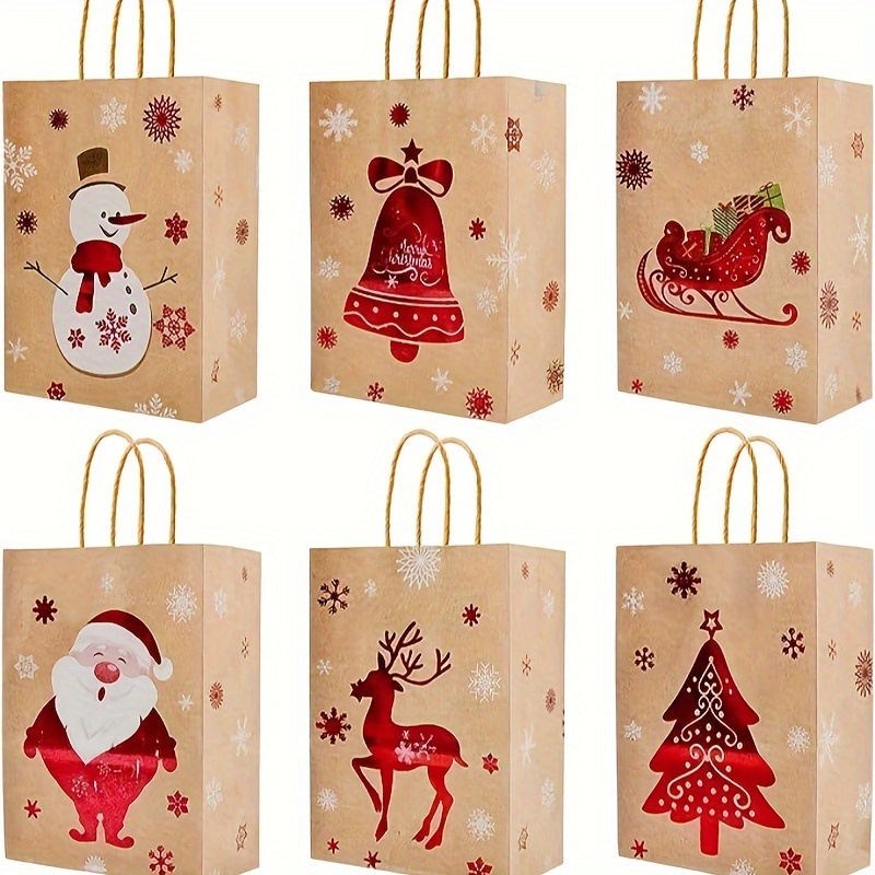 12pcs Small Christmas Gift Bags With Tissue Paper Christmas Gift Bags  Christmas Kraft Gift Bags For Holiday Paper Gift Bags，Party Favors
