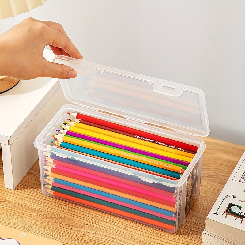 1pc Large Capacity Plastic Stationery Box, Pencil Case, Sketch Pen Organizer,  Colored Pencil & Marker Storage Box
