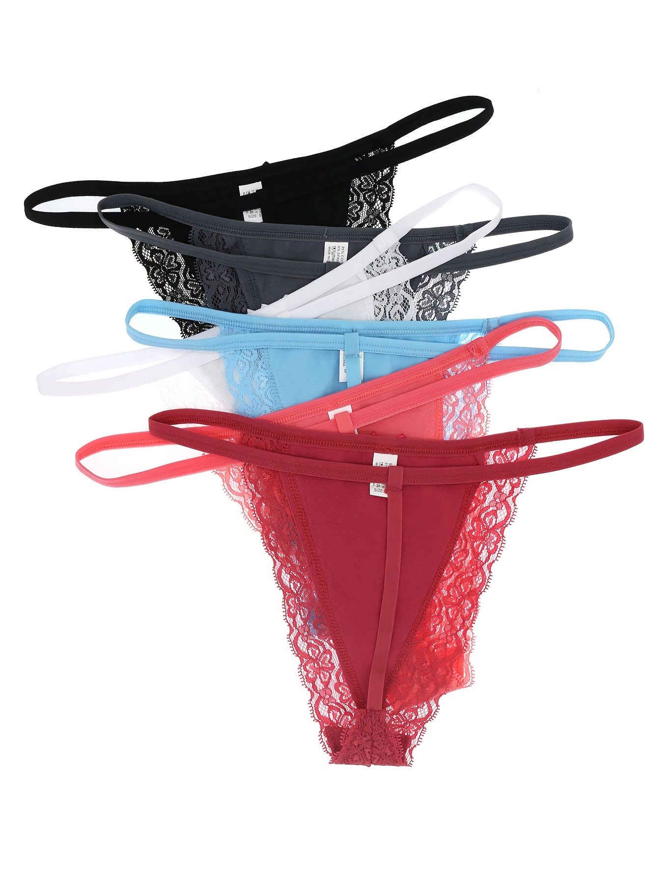 5 Pack G-string Thongs For Women Sexy Lace Low Rise Underwear For Ladies No  Show T-back Tanga Panties, Red, M
