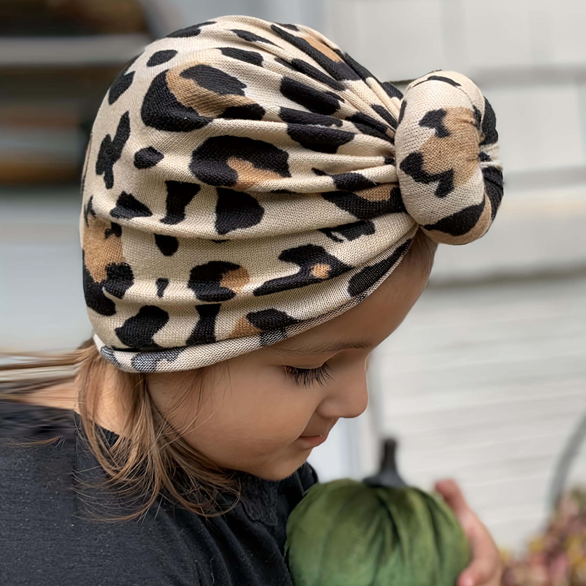 

1pc Newborn Leopard Knot Decor Turban Hat Cap Beanie For Infant Toddler Baby Boys And Girls
