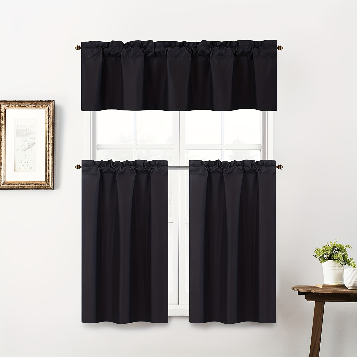 1pc black small curtain blackout short curtain wearing rod pocket type curtain for bedroom kitchen home windows decor details 9