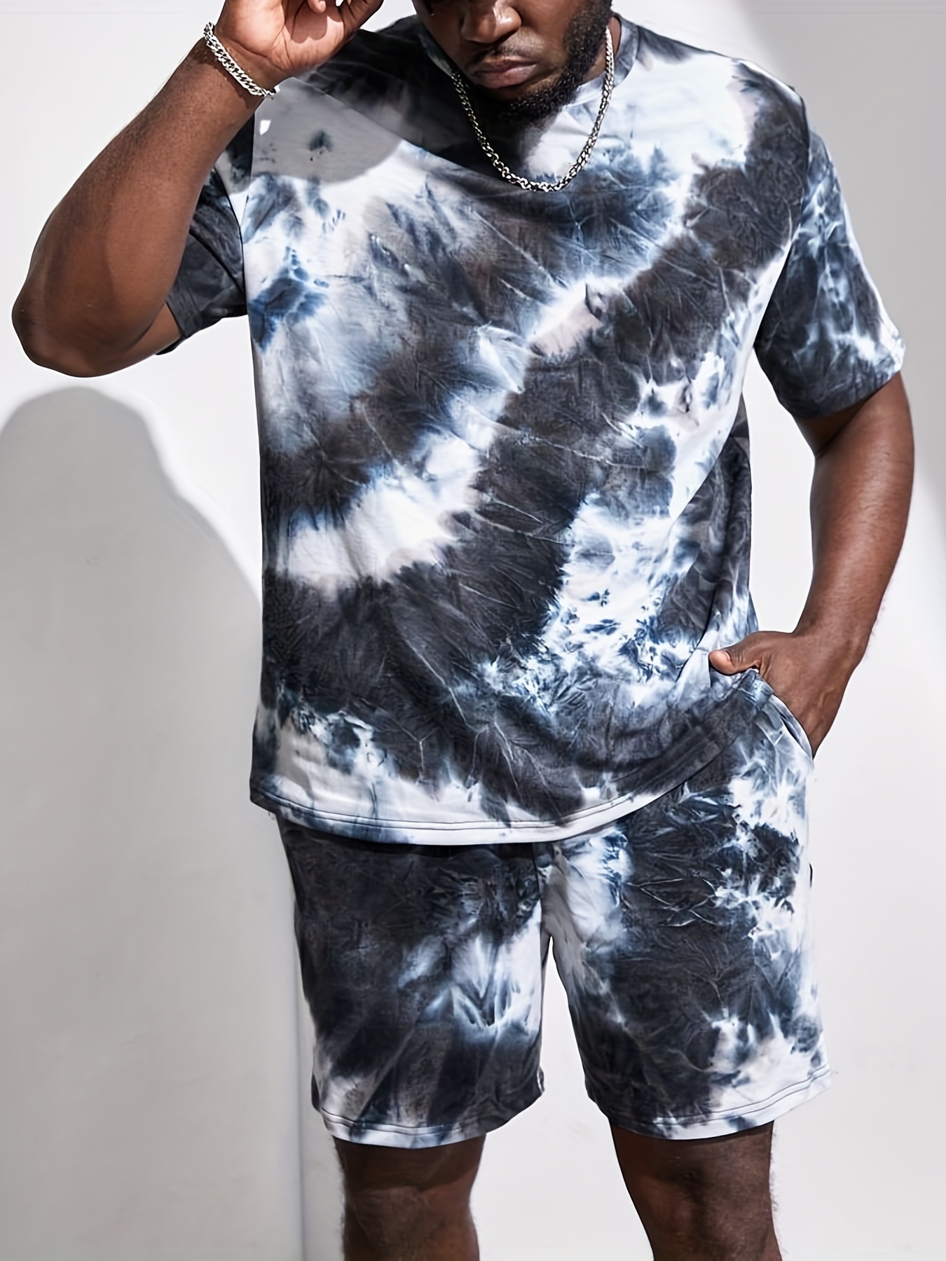 Plus Size Men s 2 Piece Tie Dye Short Sleeve T Shirt And Shorts Set Loose Fit Casual Summer Tracksuit Outfits For Street Holiday Lounge Wear