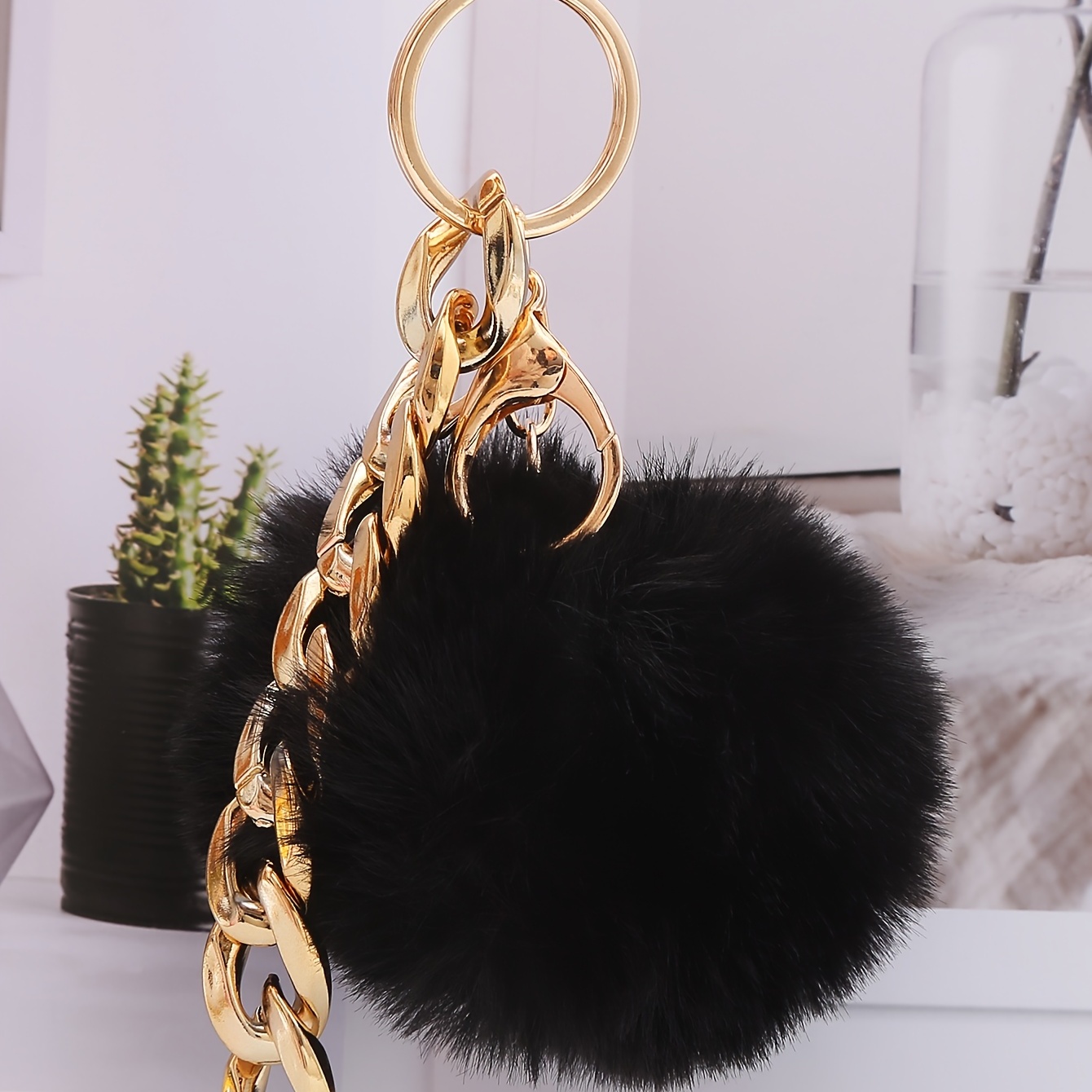 Fur Fluffy Ball Keychain PomPom Pendant Key Chains Keyring Bags Decoration