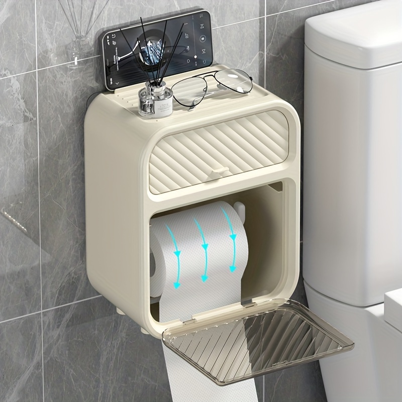 Wall Mounted Tissue Holder, Waterproof Toilet Storage C