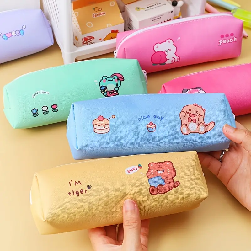 Cute And Colorful Pu Leather Pencil Bag Perfect For Students - Temu