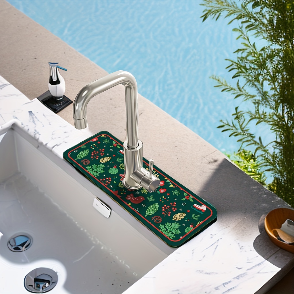 New Christmas Diatom Mud Faucet Absorbent Mat, Kitchen Countertop Faucet Drain  Mat, Bathroom Sink Drain Mat, Cut-wash Quick Dry Mat - Temu