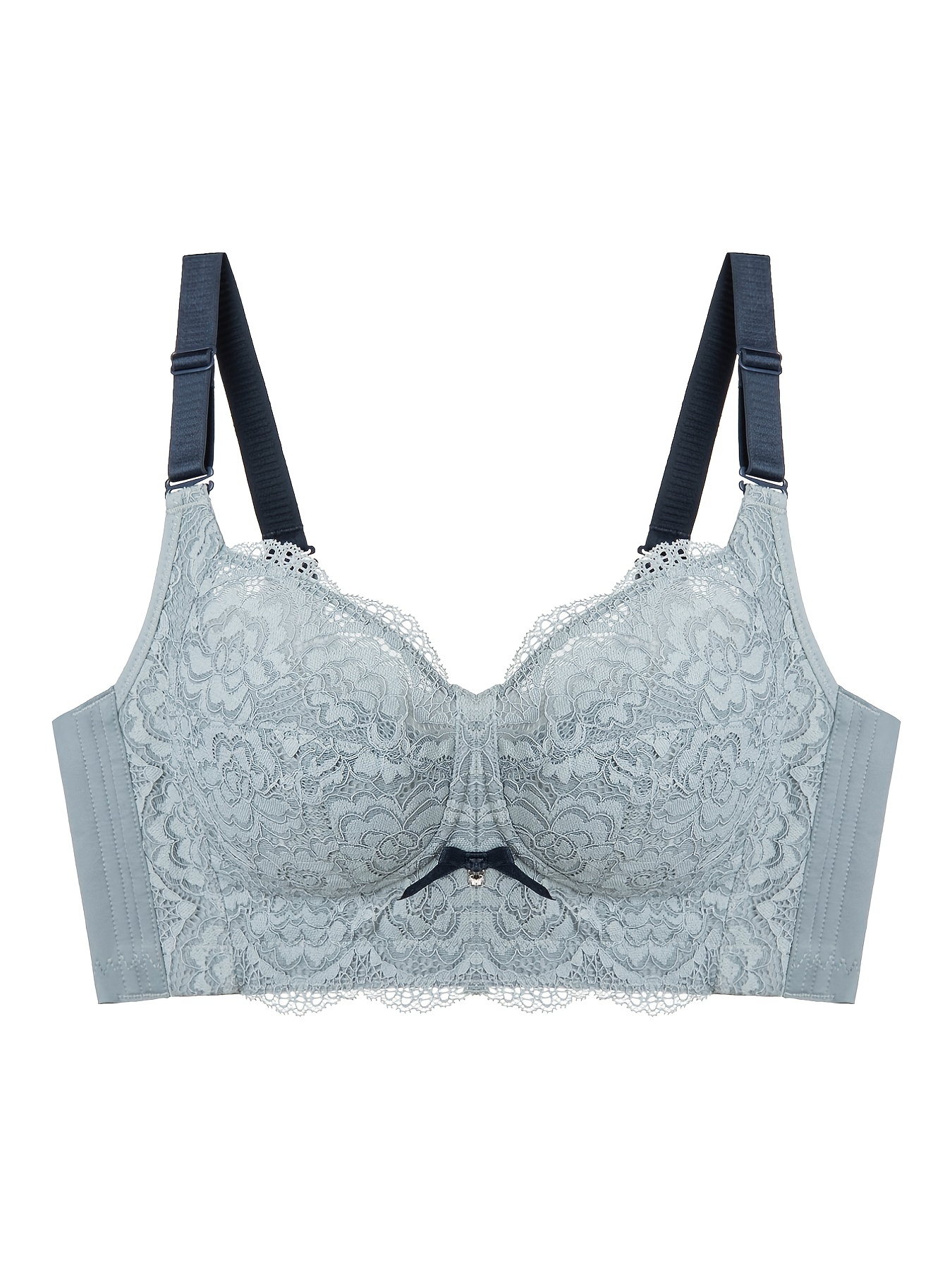 Womens Full Coverage Floral Lace Underwired Bra Plus Size Non Padded  Comfort Bra 34J Grey