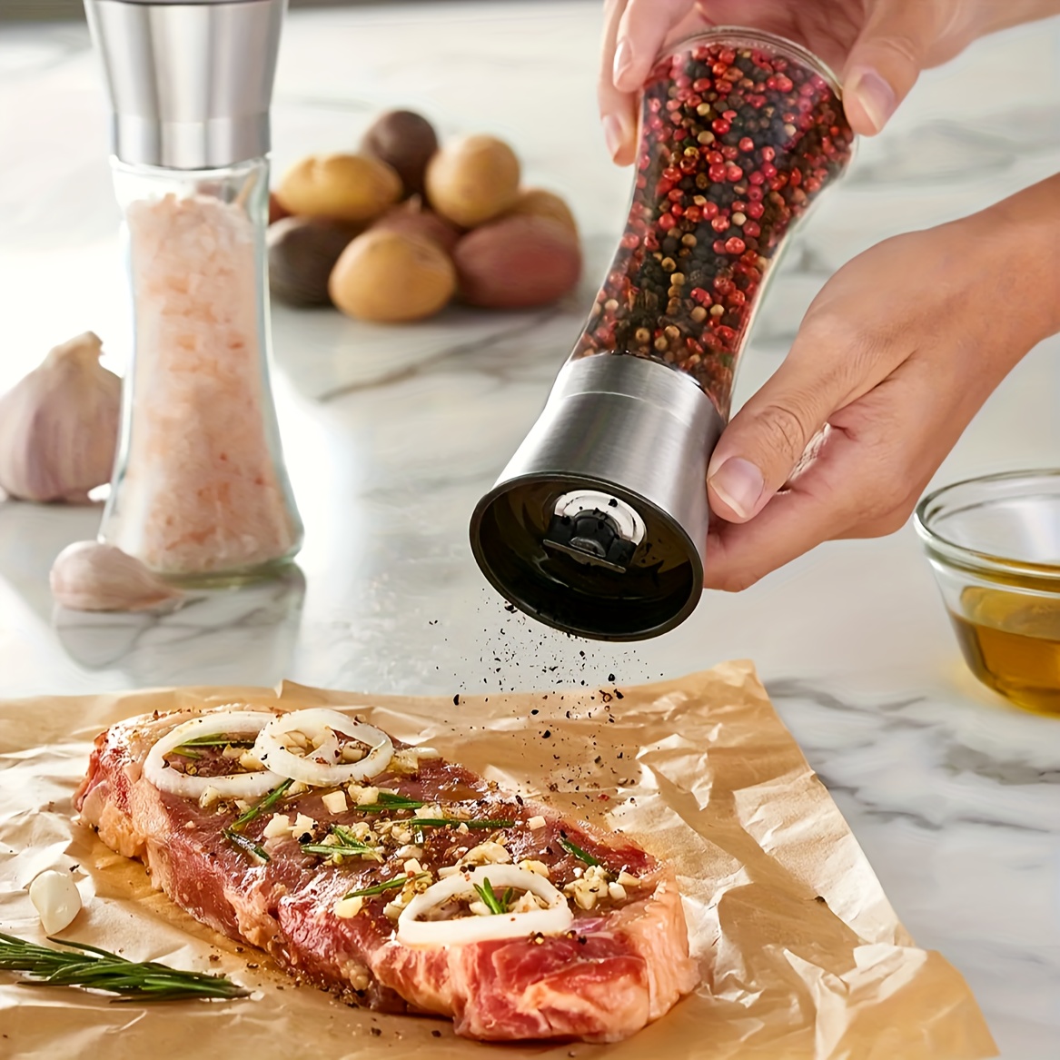 2pcs Glass Pepper & Salt Grinder Manual Mill Spice Crusher Bottle