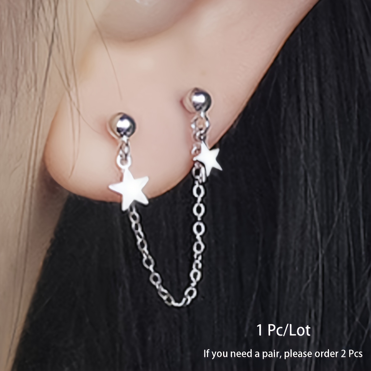 Double Stars Pendant Bajoran Earrings Stainless Steel Chain Dangle Stud