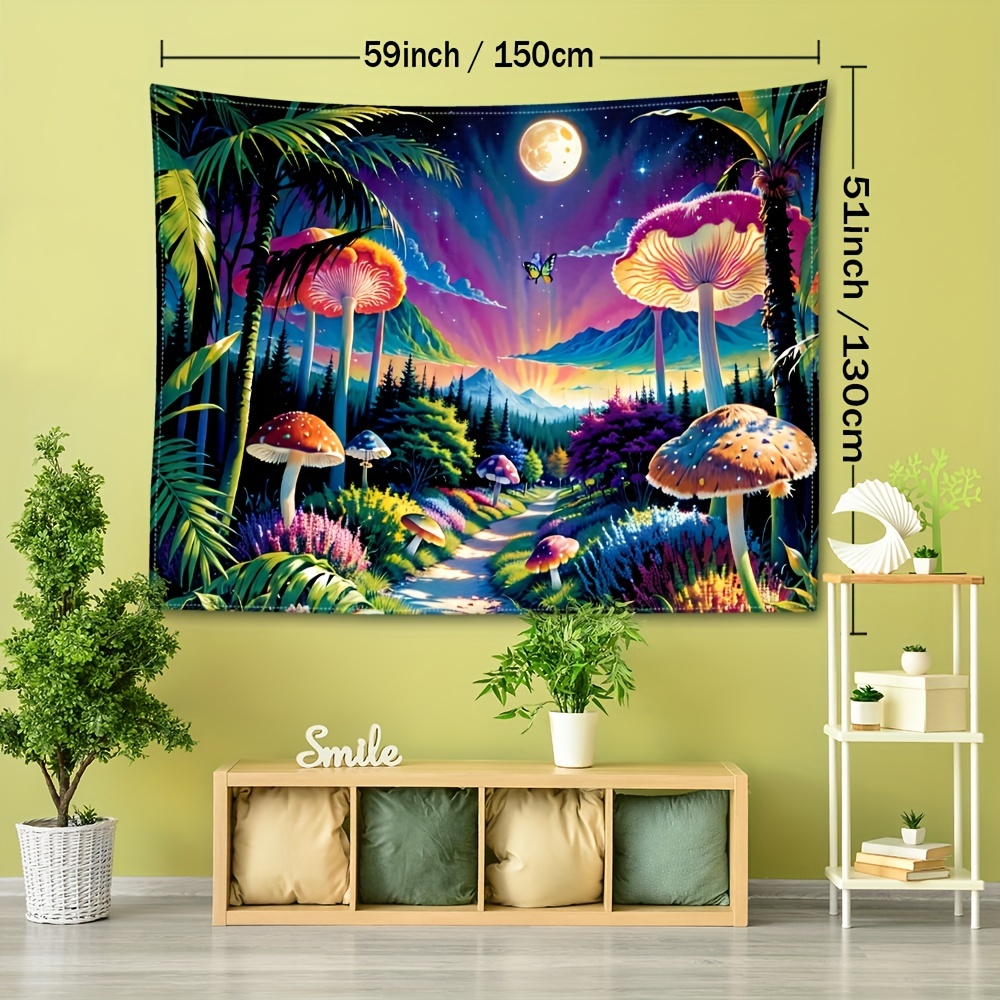 Mushroom Forest Path Printed Tapestry Wall Hanging - Temu