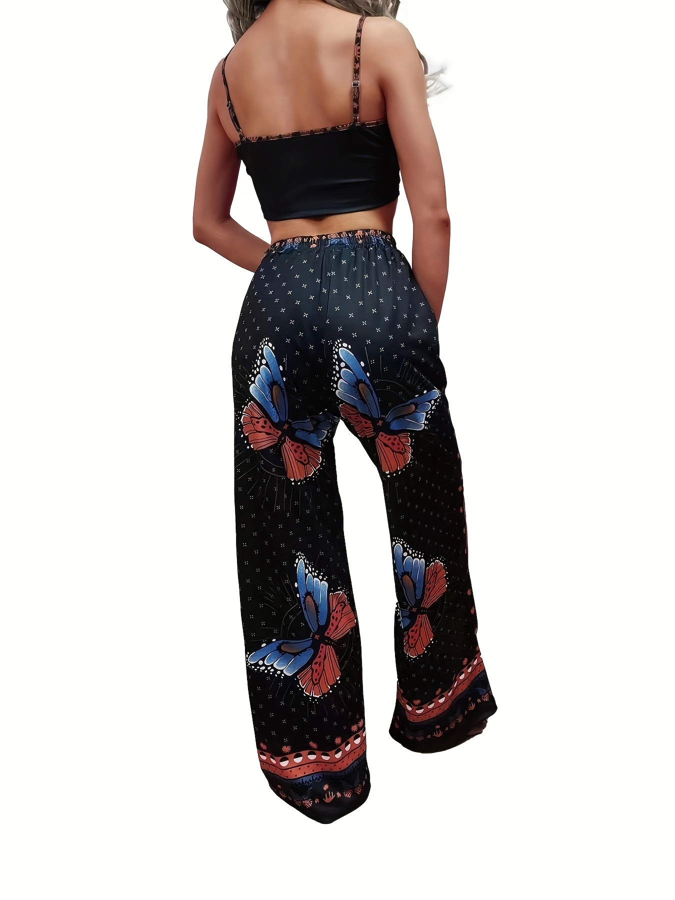 Butterfly Printed Bra Tops & Long Pants Suit Women's Night Out
