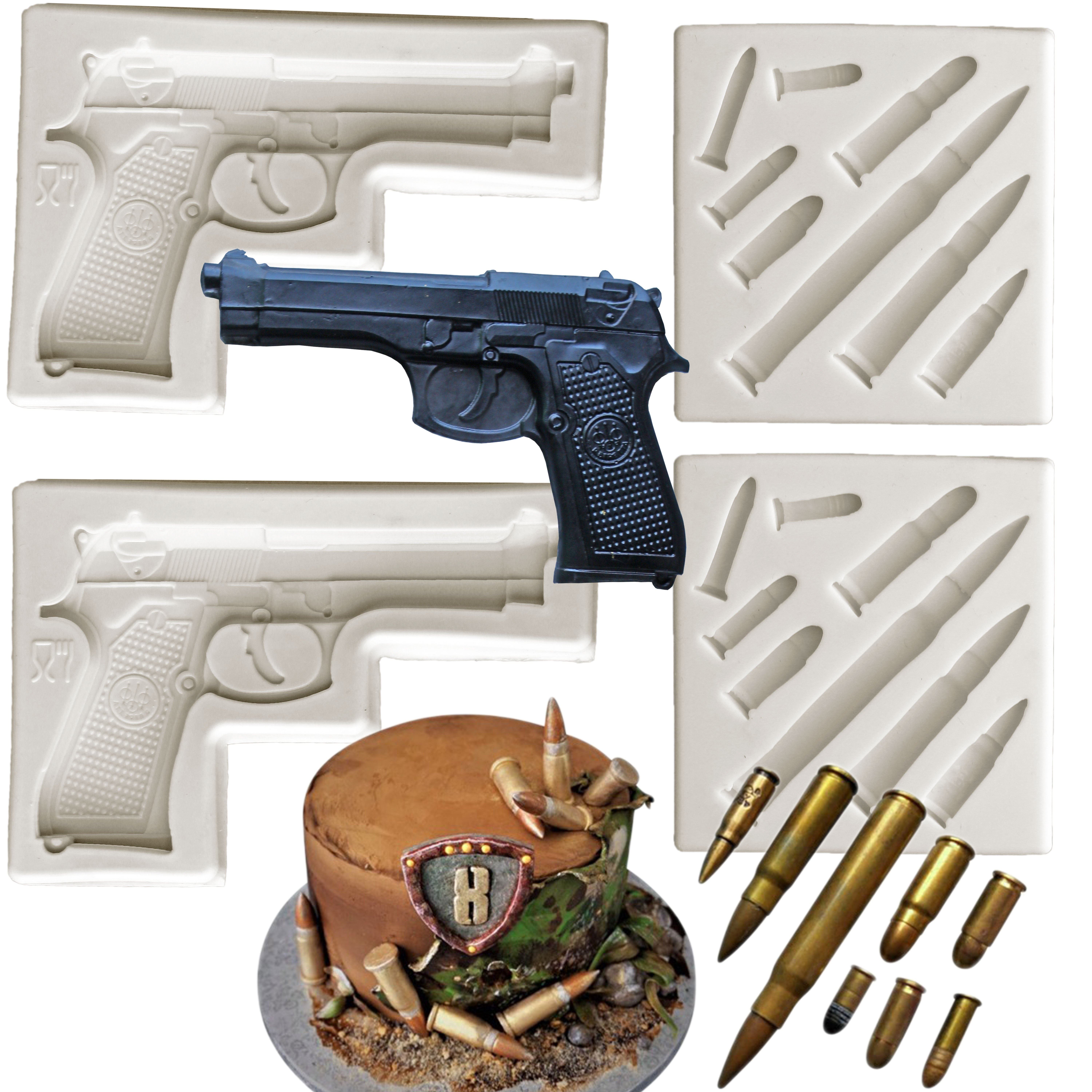 1pc Pistol Gun Silicone Mold Fondant Cake Decoration Mold Kitchen Utensils  Baking Tools Cupcake Top Decoration Wedding Birthday Party Decoration Mold 