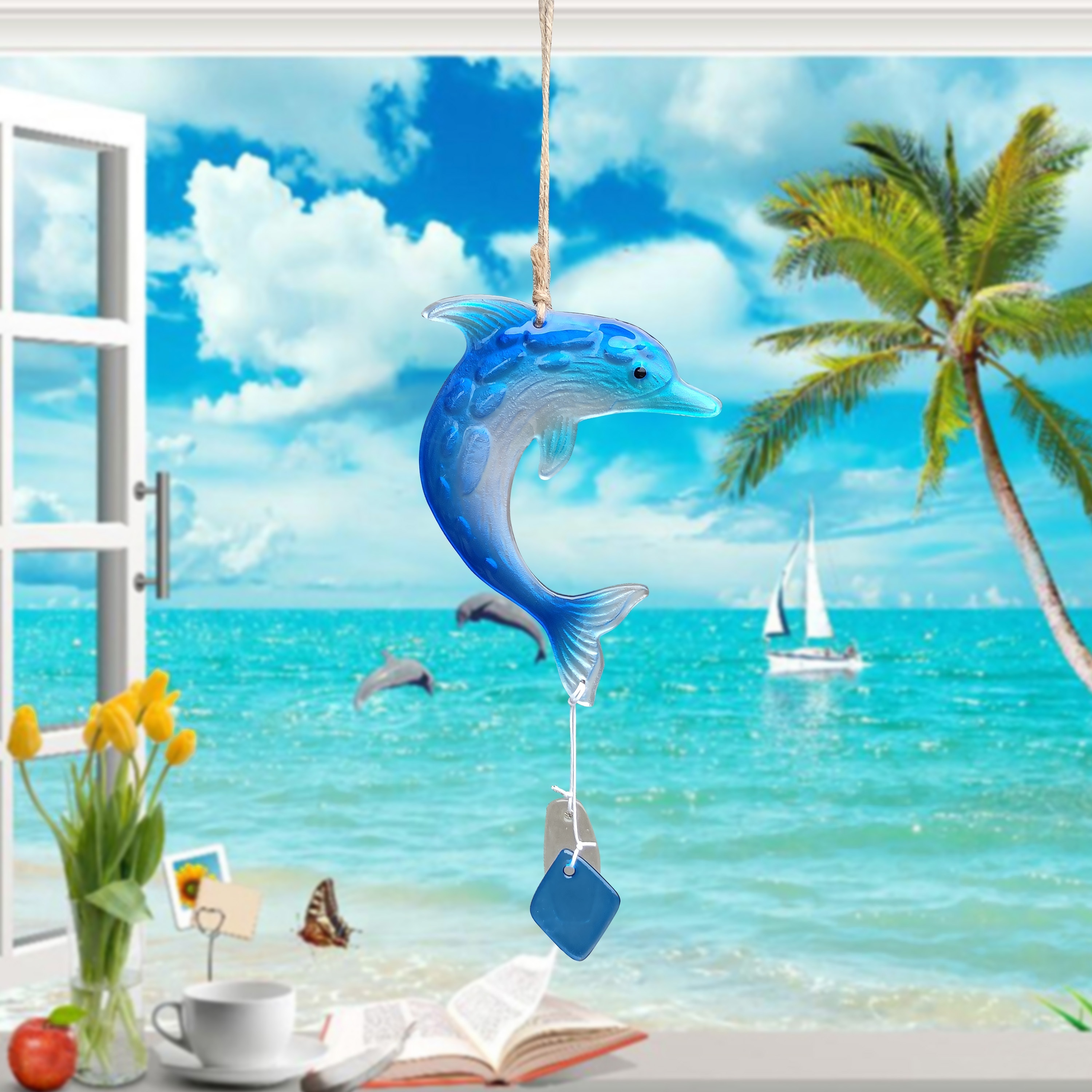 1pc, Blue/gray Dolphin Glass Ornament, Home Decoration, Holiday Decoration,  Suitable For The Decoration Of Living Room, Kitchen, Bedroom, Porch, Balco