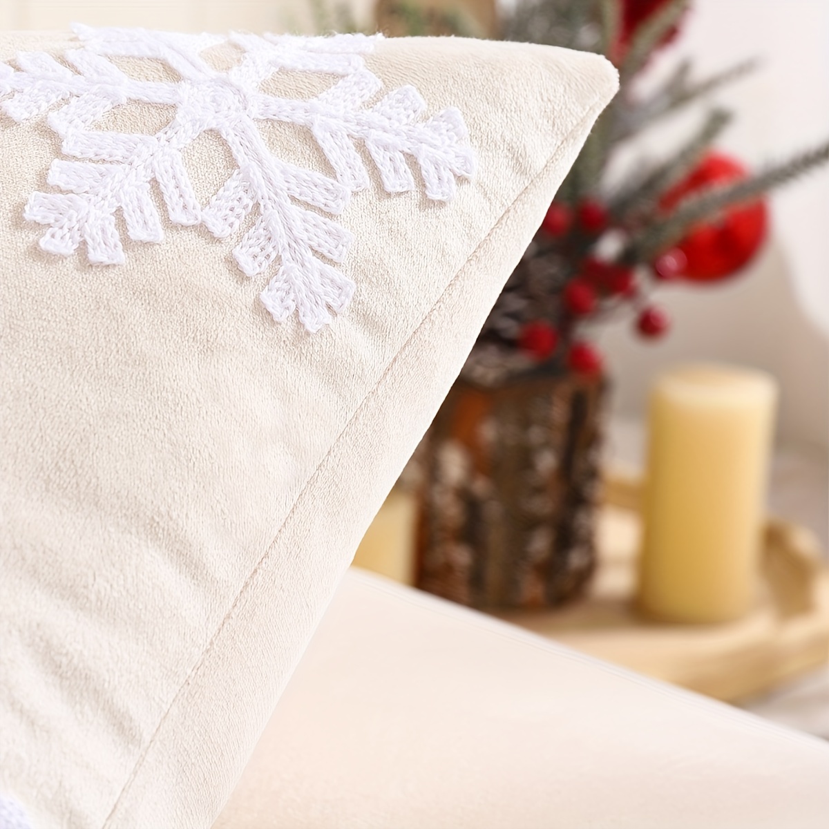 Unknown1 Cozy Embroidery Christmas Throw Pillow Cover Insert White Animal Velvet One Embroidered