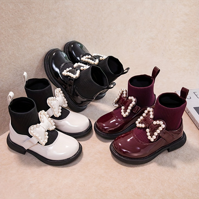 Elegant Bowknot Pearl Sock Boots Girls Kids Comfortable Non - Temu