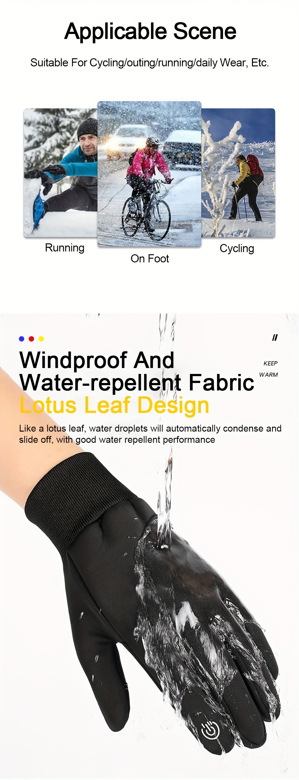 1pair mens winter outdoor velvet warm gloves waterproof touch screen thickened gloves for cycling fishing details 2