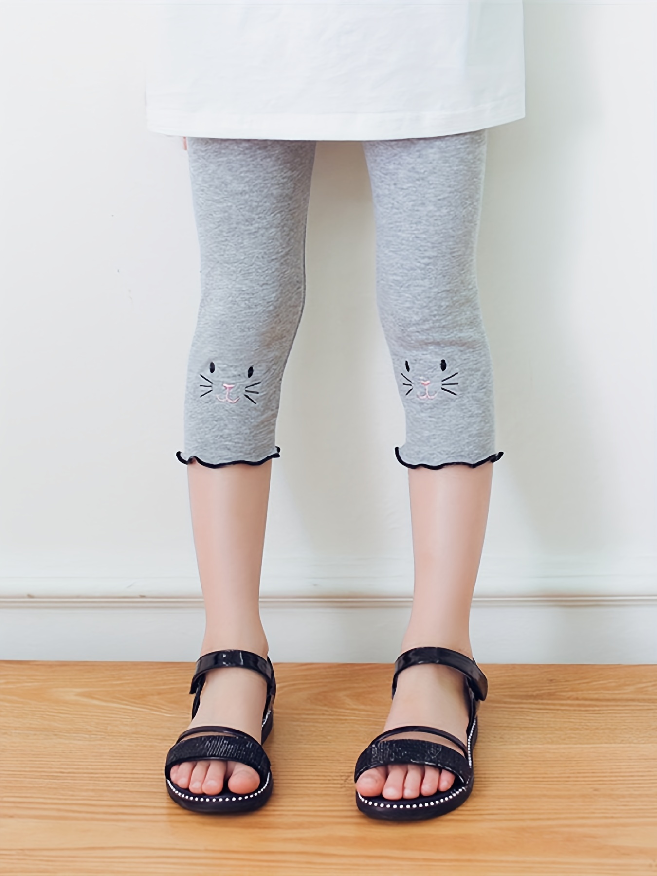 Kids Girls Classic Design Elastic Waist Short Leggings, Kids Clothes For  Spring Summer Indoor Outdoor